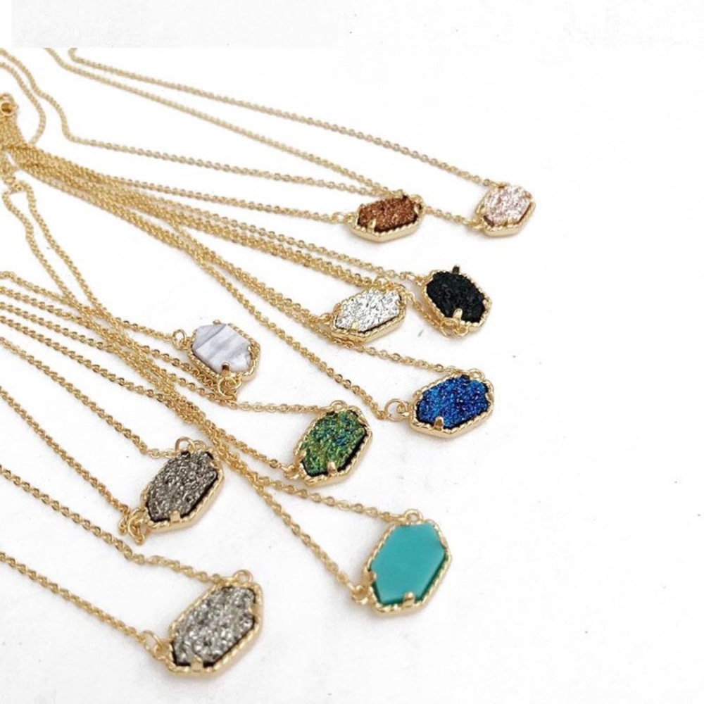 Druzy pendant necklaces, 18k gold plated druzy